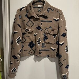 Simons Twik Aztec Fleece jacket shacket beige brown warm USS cropped cozy rare